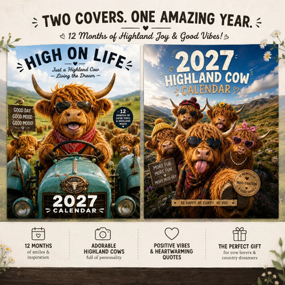⏳LAST DAY 50%OFF🔥2027 Funny Highland Cow Wall Calendar | A4 Hanging Calendar | Designed by Isabel Kline