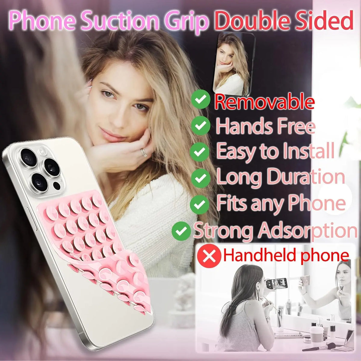 Silicone Suction Cup Phone Case Mount, 1 CountDouble Sided Phone Holder Mount, Hands-Free StrongGrip Holder for Selfies and Videos, Phone Accessories