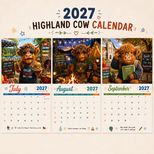 ⏳LAST DAY 50%OFF🔥2027 Funny Highland Cow Wall Calendar | A4 Hanging Calendar | Designed by Isabel Kline