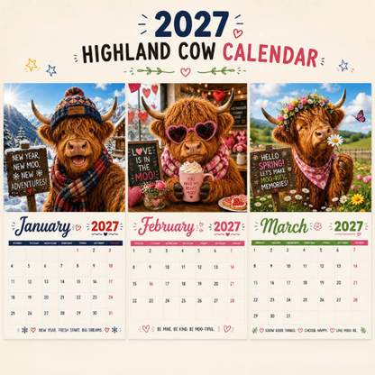 ⏳LAST DAY 50%OFF🔥2027 Funny Highland Cow Wall Calendar | A4 Hanging Calendar | Designed by Isabel Kline