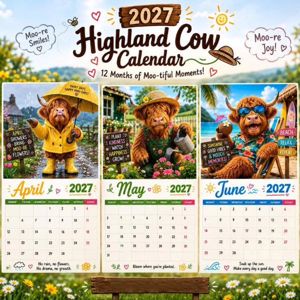 ⏳LAST DAY 50%OFF🔥2027 Funny Highland Cow Wall Calendar | A4 Hanging Calendar | Designed by Isabel Kline