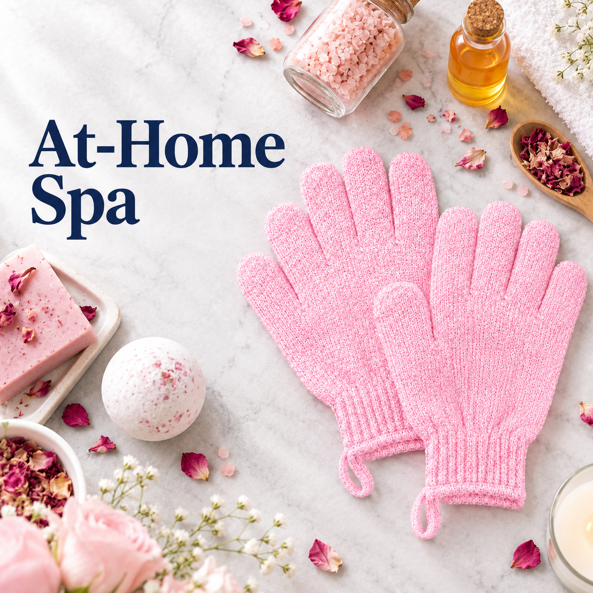 These deep-cleansing bath gloves are suitable for showering, spa treatments, massage, and body exfoliation; they effectively remove dead skin and feature a hanging loop.