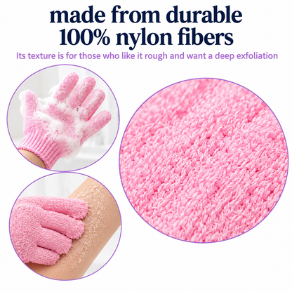 These deep-cleansing bath gloves are suitable for showering, spa treatments, massage, and body exfoliation; they effectively remove dead skin and feature a hanging loop.