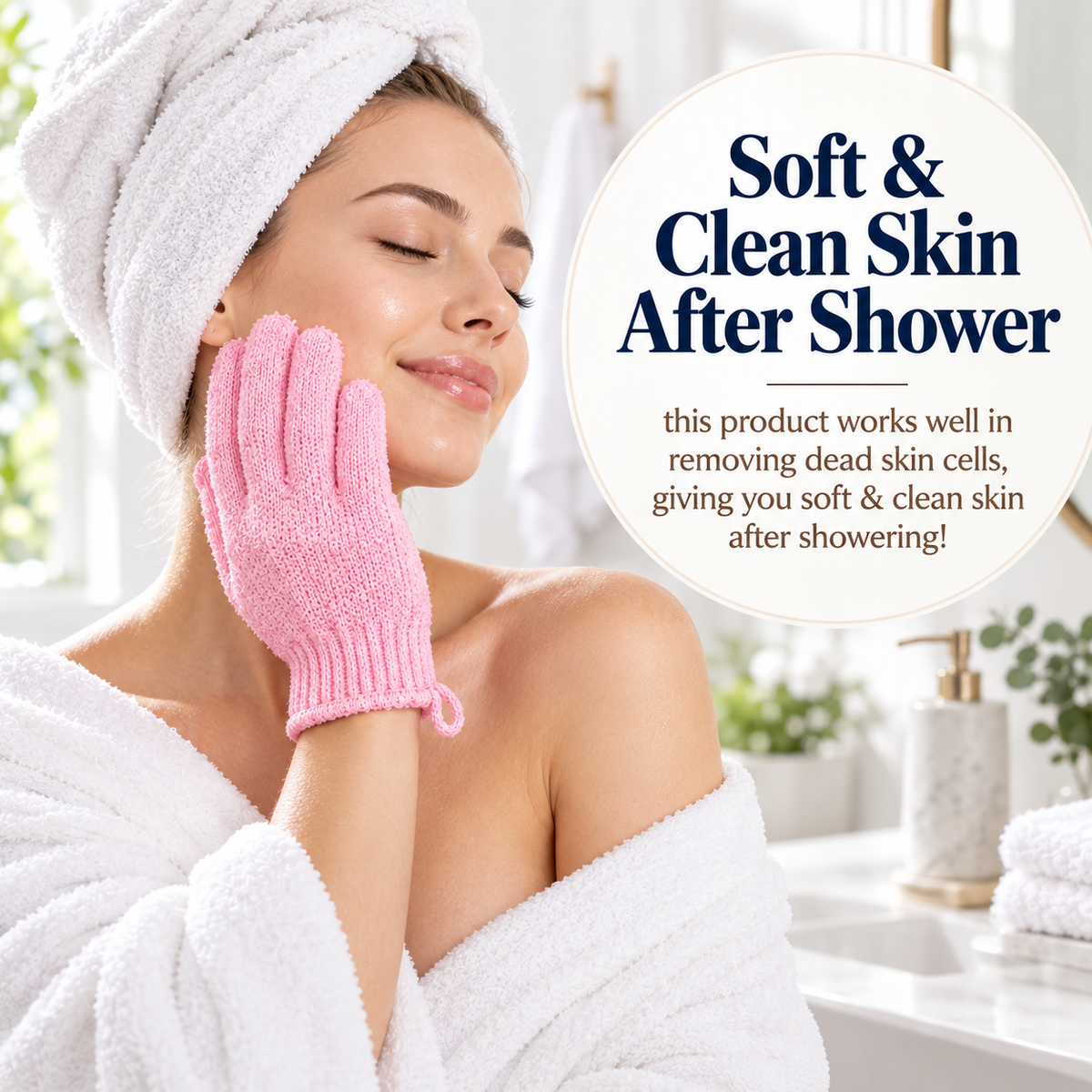 These deep-cleansing bath gloves are suitable for showering, spa treatments, massage, and body exfoliation; they effectively remove dead skin and feature a hanging loop.