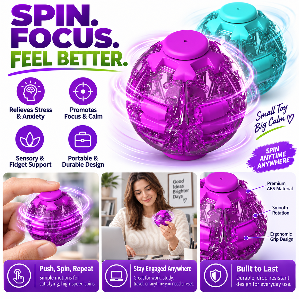 Press-to-Spin 3D Printed Fidget Ball Gyro Toy