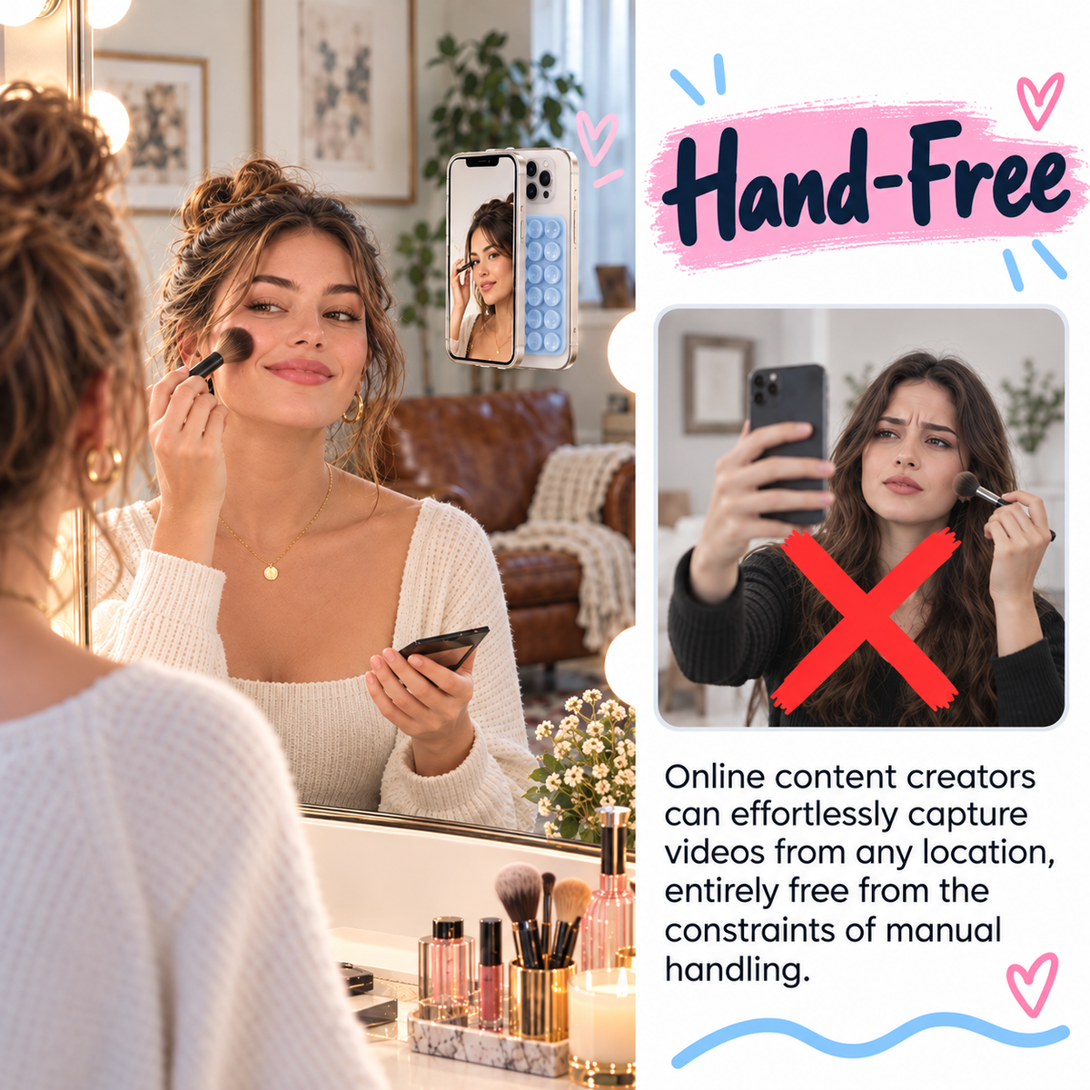 Silicone Suction Cup Phone Case Mount, 1 CountDouble Sided Phone Holder Mount, Hands-Free StrongGrip Holder for Selfies and Videos, Phone Accessories