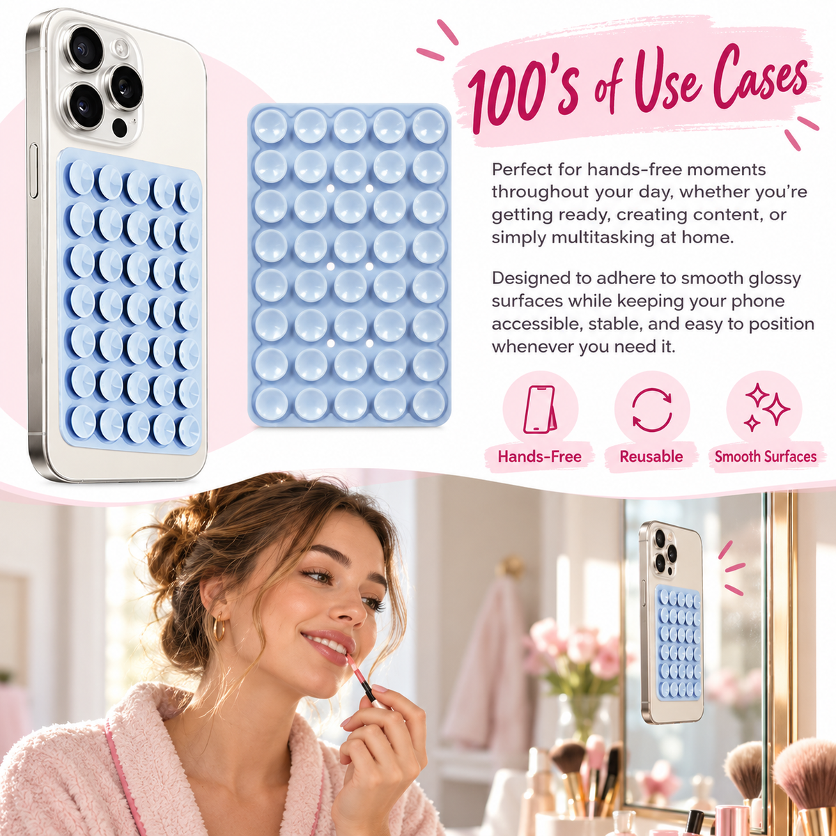 Silicone Suction Cup Phone Case Mount, 1 CountDouble Sided Phone Holder Mount, Hands-Free StrongGrip Holder for Selfies and Videos, Phone Accessories