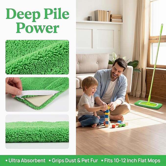 10-Pack Microfiber Mop Pads compatible with Swiffer Sweeper; reusable dry and wet flat mop replacement cloths, suitable for sweeping and mopping hardwood floors.