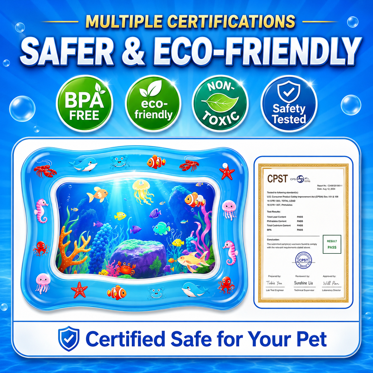 Cat Water Sensory Play Mat — Interactive Ocean Fish Toy for Bored Indoor Cats & Kittens