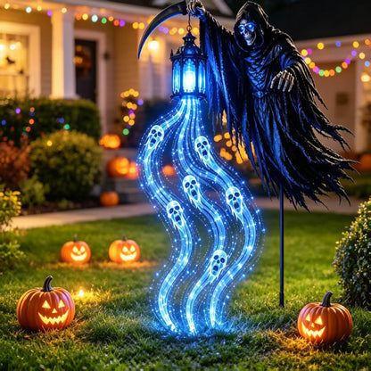 🎃 Turn Your Yard Into A Haunted Halloween Scene | Solar-Powered Animated Garden Lights with Glowing Ghost Effects | Witch, Reaper, Scarecrow & More