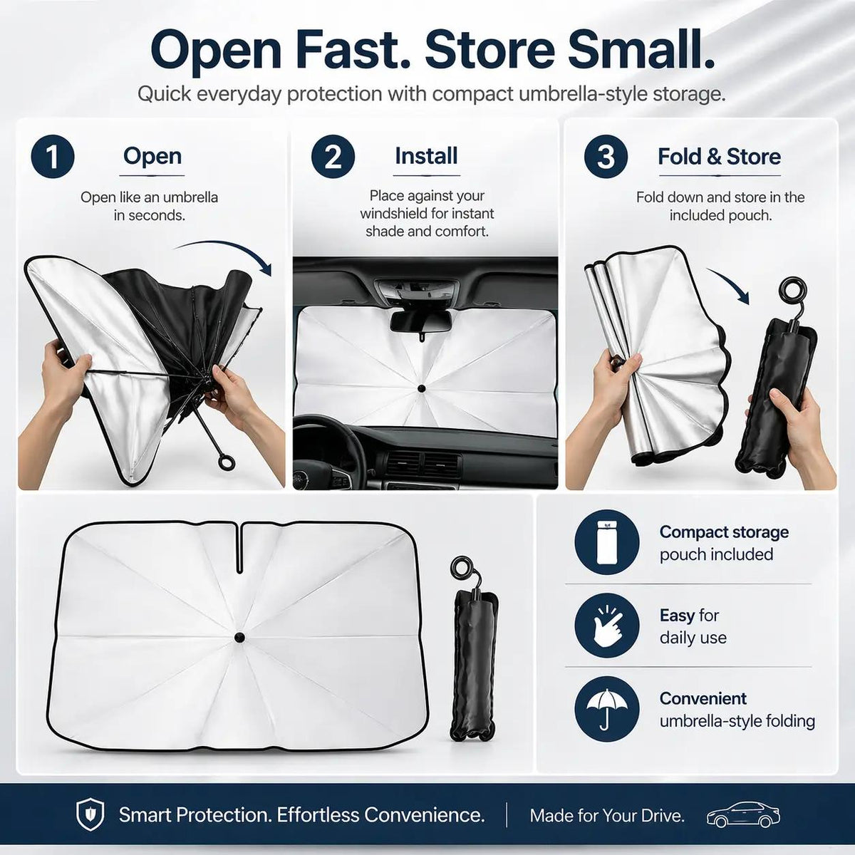 Portable Car Windshield Sunshade, Foldable Windshield Sun Umbrella, Car Exterior Accessories, Car Windshield Cooling Umbrella for Daily