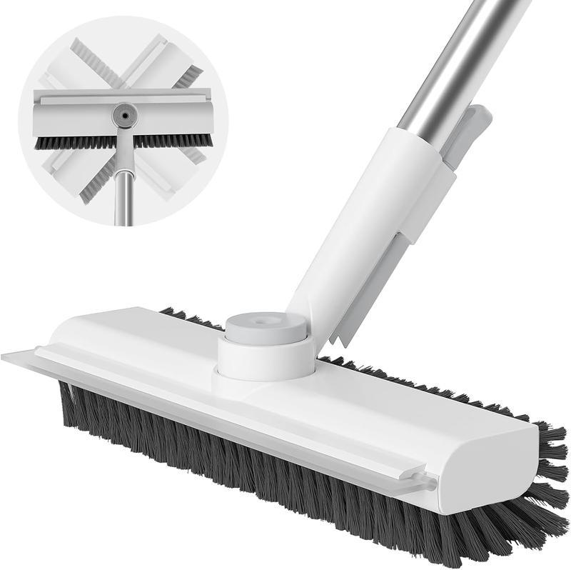Long-handled floor brush—combines a floor brush and squeegee (4-in-1 functionality); features stiff, dual-sided bristles and a rotating head. Suitable for use in showers, bathrooms, bathtubs, kitchens, and on patios.