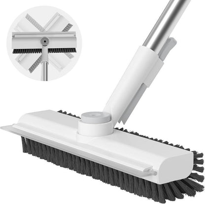 Long-handled floor brush—combines a floor brush and squeegee (4-in-1 functionality); features stiff, dual-sided bristles and a rotating head. Suitable for use in showers, bathrooms, bathtubs, kitchens, and on patios.